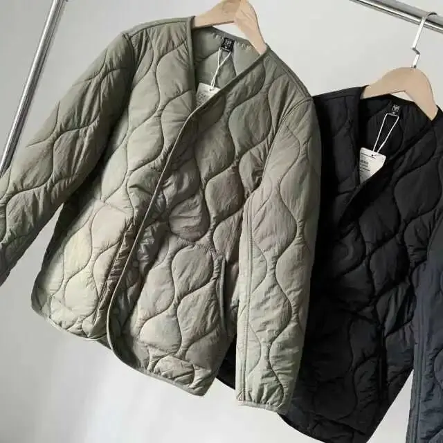 Retro Japanese Style Lightweight Baffled Cotton Jacket Men's Women's Winter Warm Windproof Versatile Cotton Padded Coat
