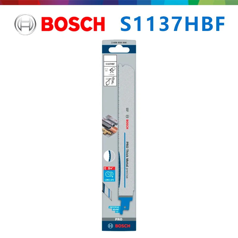 Original Bosch S1137HBF Reciprocating Saw Blade, Bi-Metal, for Thick Metal Cutting, 225mm, Swiss Made Sabre Saw Blade
