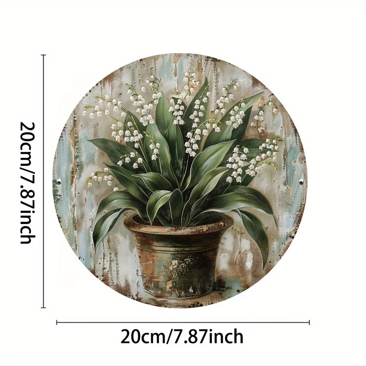 1pc Vintage Suzuran Lily of the Valley Metal Wall Art, 8x8 Inch Round Rustic Aluminum Sign, Indoor/Outdoor Decorative Floral Pla
