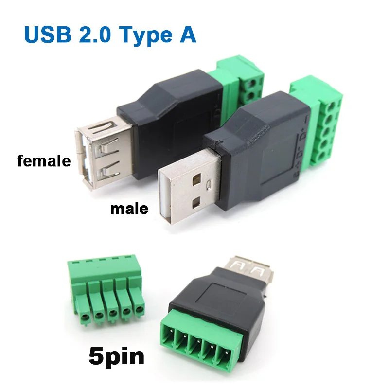 

USB 2.0 Type A Male/Female to 5 Pin Screw Connector USB Jack with Shield USB2.0 to Screw Terminal Plug R23