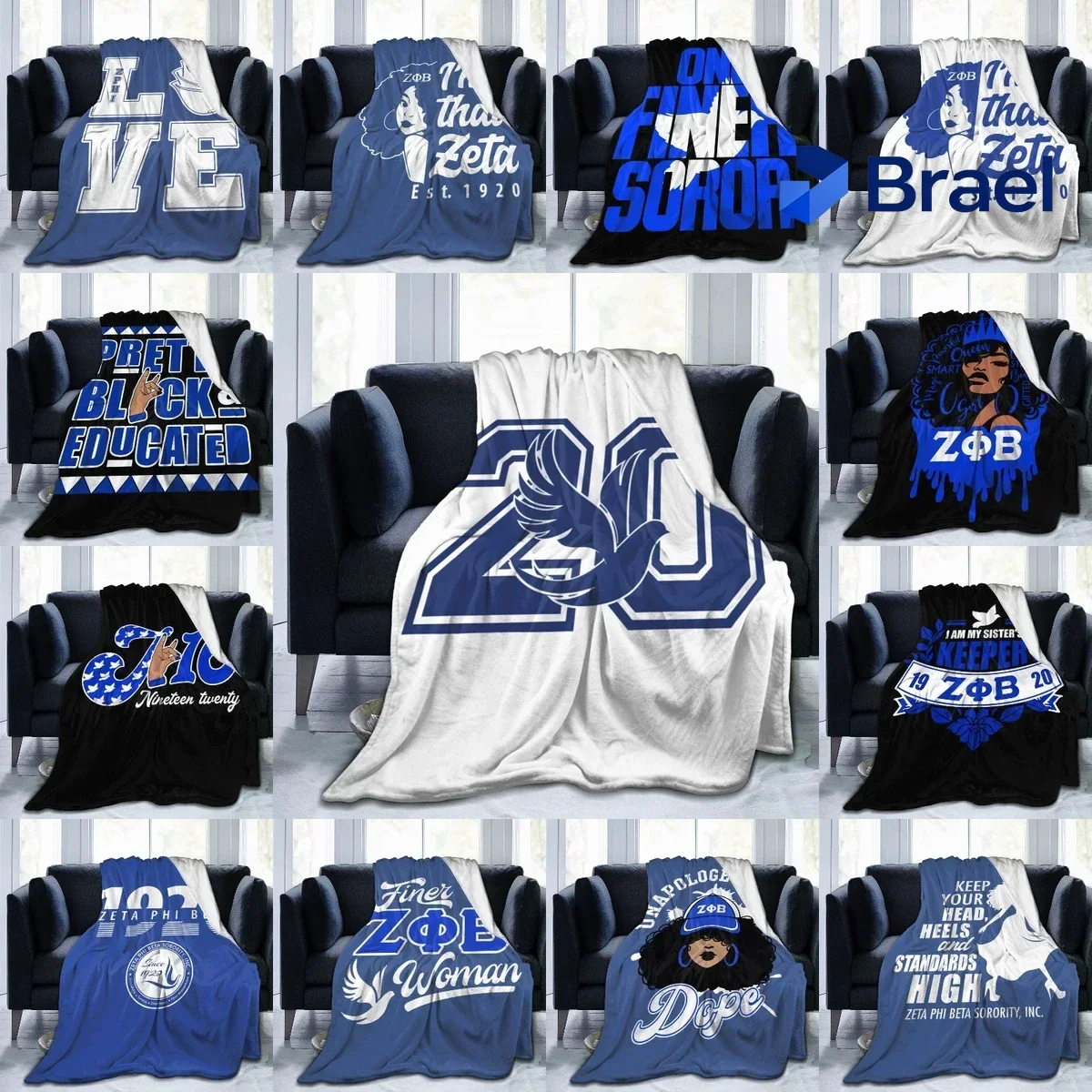 Exquisite Zeta Phi Beta ZPB Sorority Flannel Throw Blanket Warm Bed Blanket for Travelling Camping Living Room Sofa Bedroom Deco