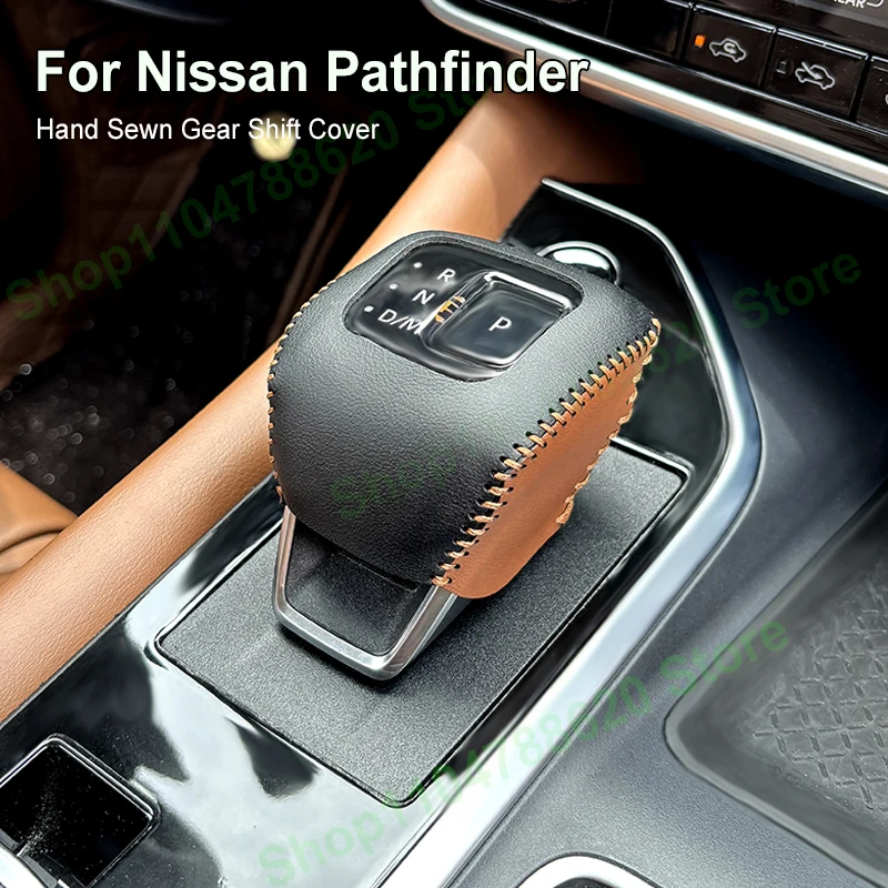 

For Nissan Pathfinder 2024 Leather Hand Sewn Leather Anti-slip Gear Shift Cover Sweat-absorbing Accessories