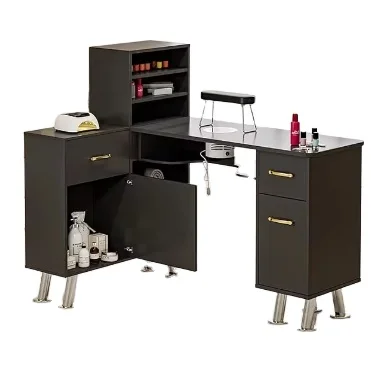 

Factory Direct Sale Black BarberPub Nail Table With Storage For Salon Or Manicure Shop Quality Manicure Tables