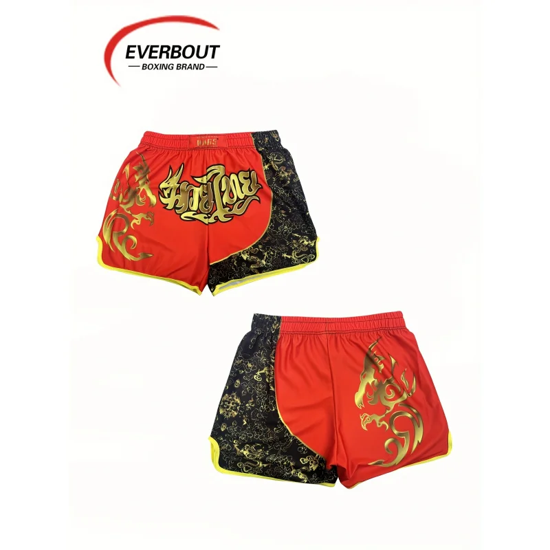 

EVERBOUT MMA Boxing Shorts - High Stretch Knit Polyester & Spandex, Geometric-Patterned, Split Design, Classic Fit