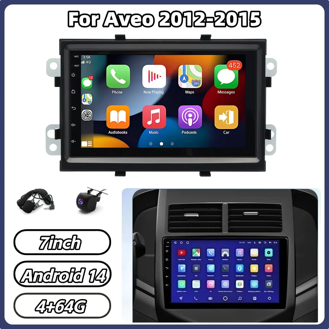 

Автомагнитола 4+64G 7 дюймов для Aveo 2012-2015, Cobalt 2011-2015, с поддержкой Carplay, Android Auto, GPS-навигации, Android 14, мультимедийный проигрыватель