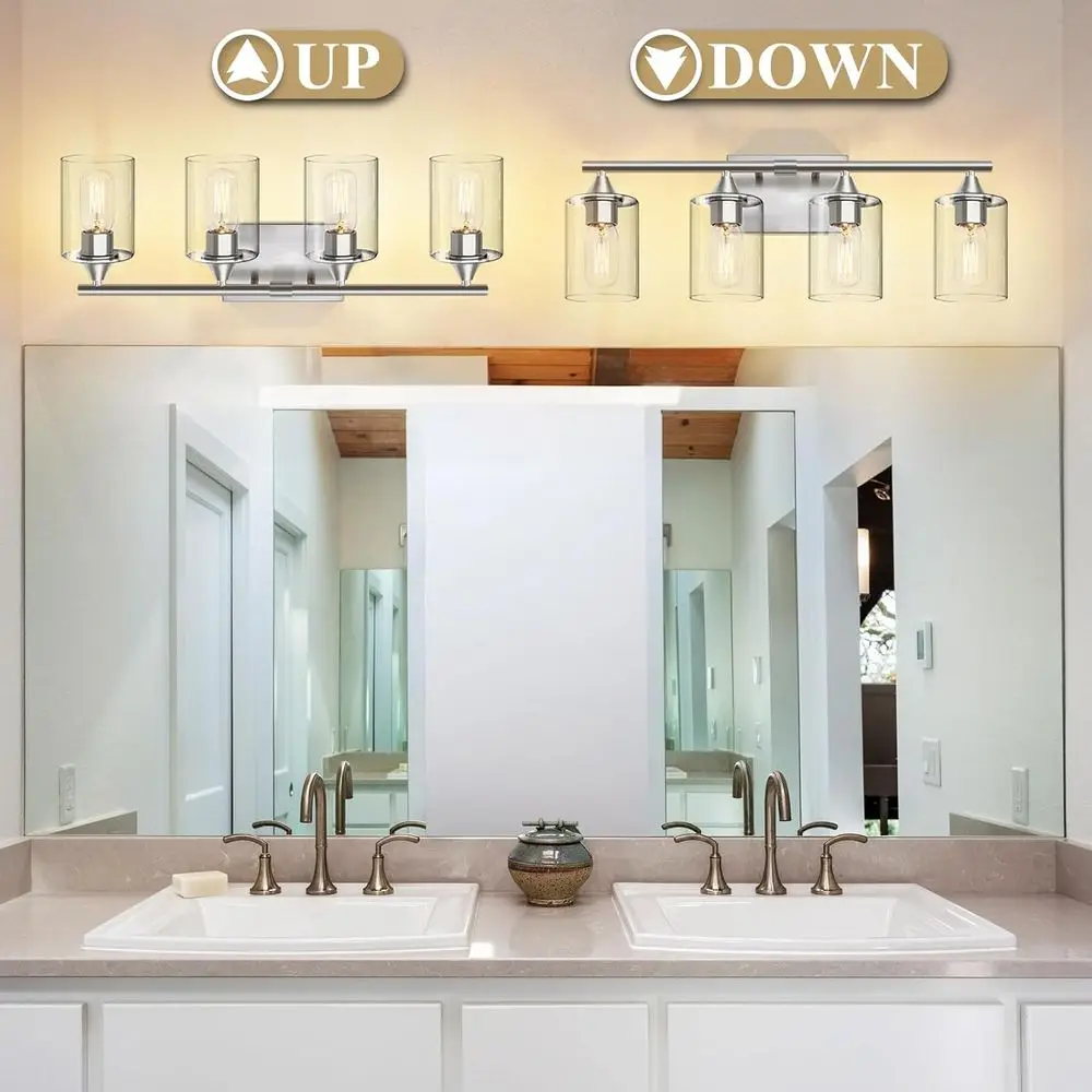 Toeletta moderna a 4 luci in nichel spazzolato per bagno, applique da parete, specchi, camere da letto, soggiorni e corridoi