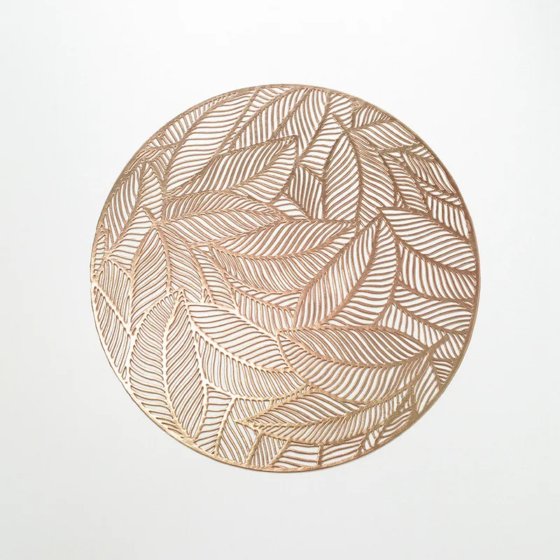 PVC Placemats Round Leaves Hot Gold Hollow Table Mat Nordic Style Western-style Placemats Tea Cups