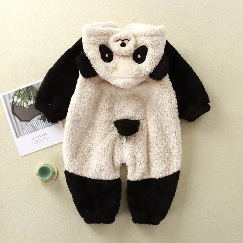 0-2 year old baby winter jumpsuit, boys and girls clothes thickened toddler baby jumpsuit Wool cartoon panda rabbit jumpsuit