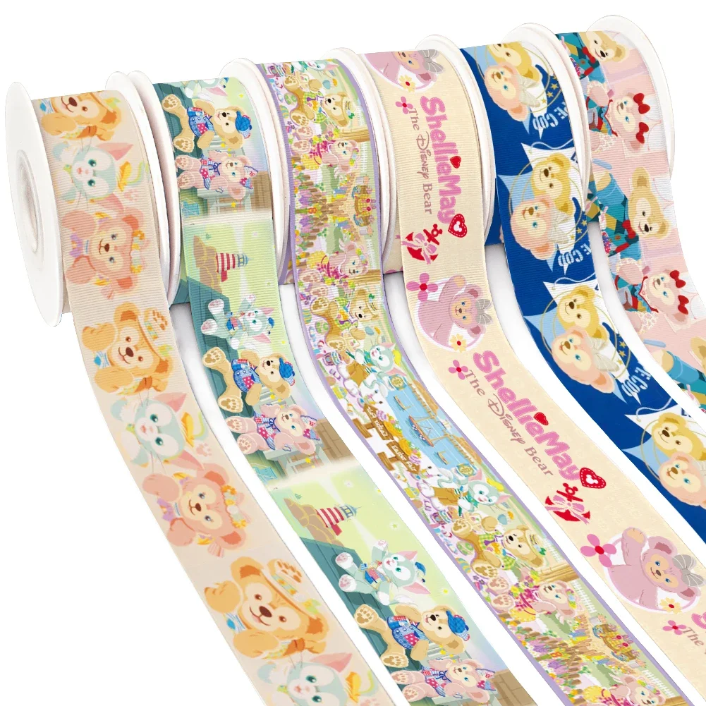 Disney Japanese Cartoon Duffy Bear Printed Grosgrain Satin Ribbon for Gift Wrapping Hair Bow Craft Accessory 50 Yards