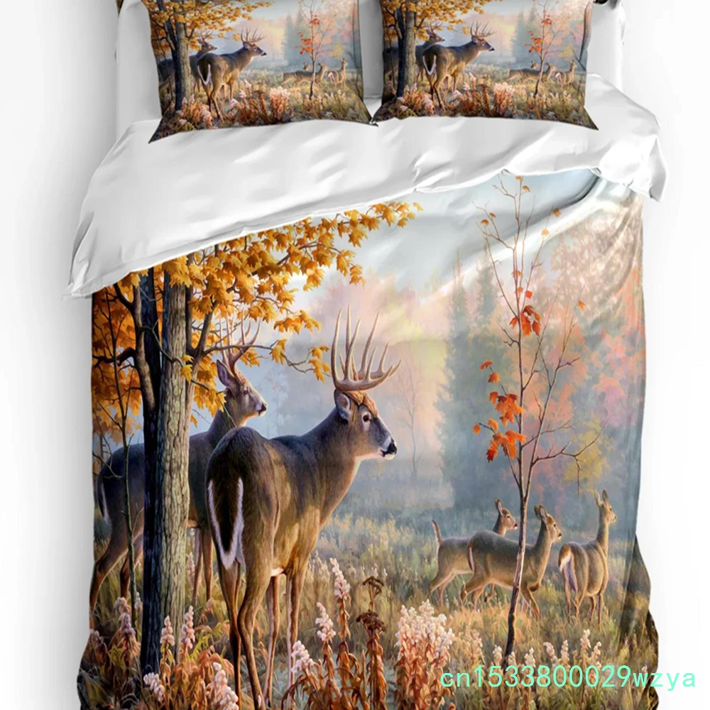 Forest Animal Deer Birch Maple Grass Duvet Cover With Pillow Case Custom 3pcs Bedding Set Quilt Cover Double Bed Home Textile