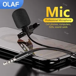 Mini Microfone Lavalier com Metal Clip, Lapel Mic para Celular, PC, Laptop, Microfone com fio para Falar Áudio Vocal, 3.5mm