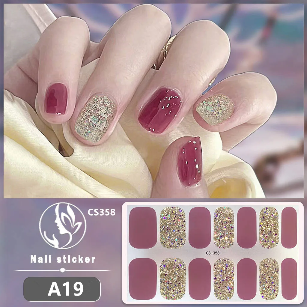 สติกเกอร์ติดเล็บสีพื้นแบบเต็มแผ่น ลายหินอ่อนไล่เฉดสี กลิตเตอร์แบบแถบ ติดง่ายด้วยตัวเอง สำหรับตกแต่งเล็บ