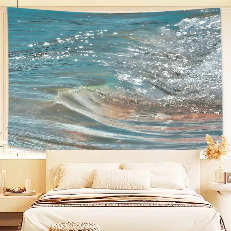 VIKAMA Tapisserie murale style peinture à l'huile, vagues et lumières scintillantes, pour la maison, salon, chambre, décoration d'hôtel