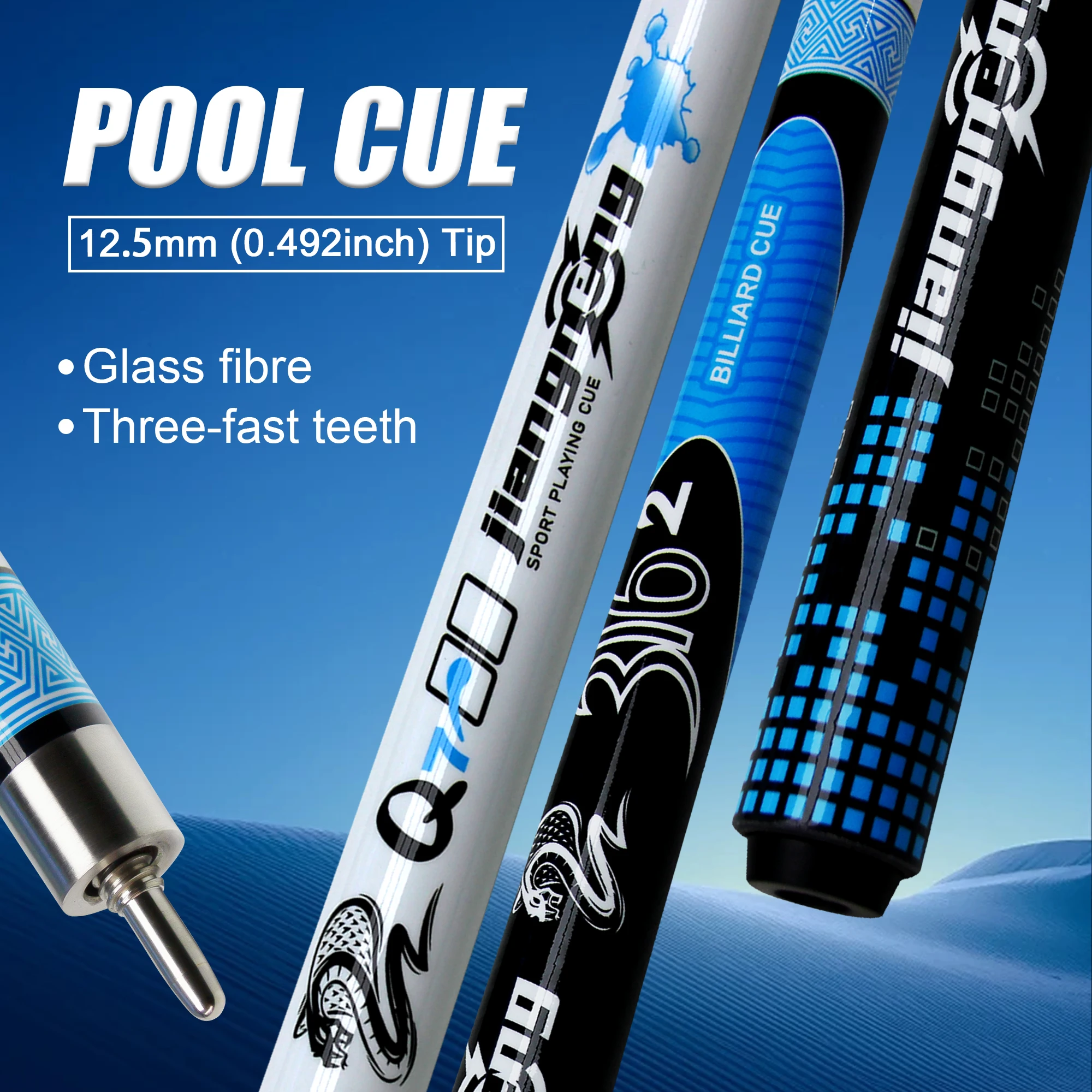 

1/2 High-Quality Glass Fiber 9-Ball Pool Cue 12.5mm Tip Perfect For Beginners Durable And Less Likely To Deform