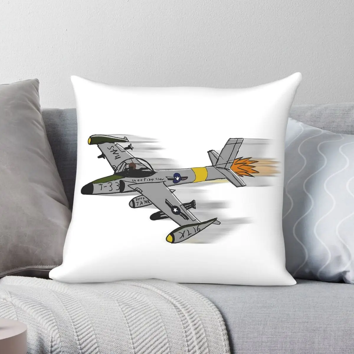 Lockheed T-33 Shooting Star Jet Square Pillowcase Polyester Linen Velvet Pattern Zip Decorative Pillow Case Home Cushion Case