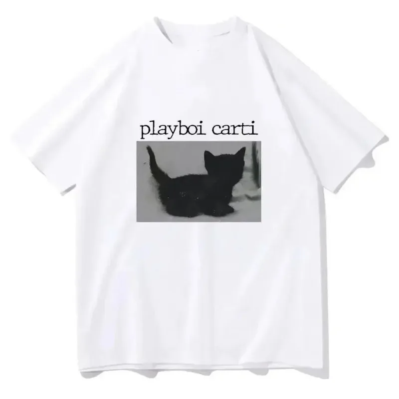 Fashion Trend Hip Hop Women's T-Shirt Cute Cat Harajuku Printed T-Shirt Ordinary Men's Top High-quality Rap T-Shirt Hot Selling