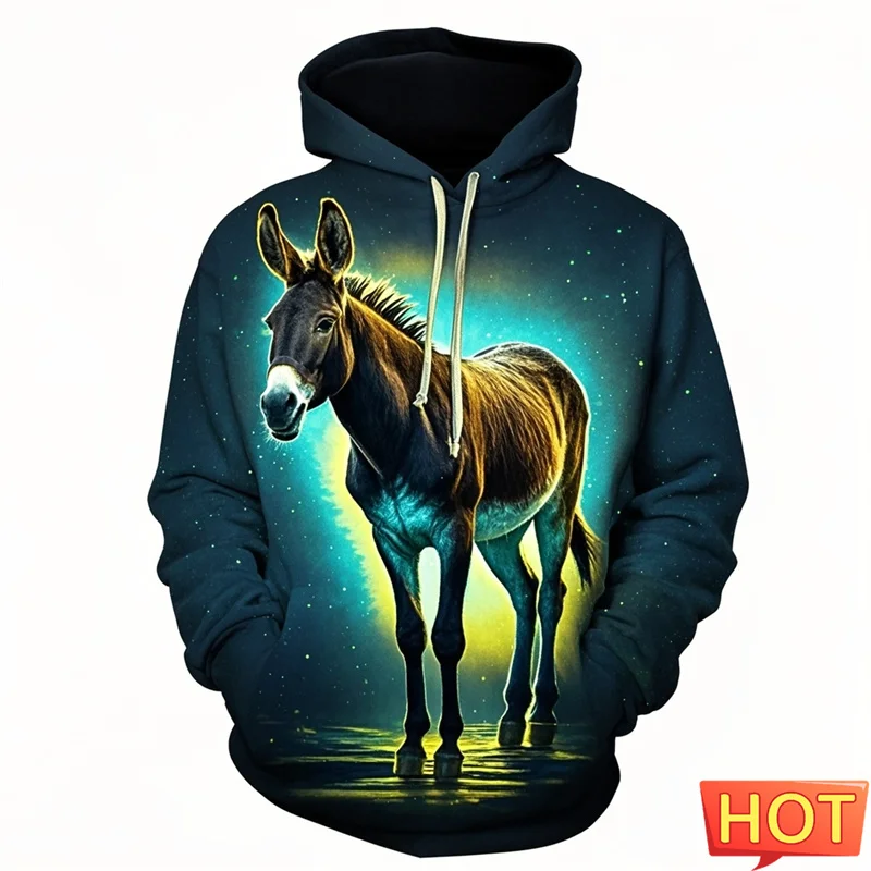 Autumn Vintage 3D Animals Donkey Printing Hoodies For Men Equus Asinus Graphic Hooded Hoody Kid Funny Streetwear Pullover Hoodie