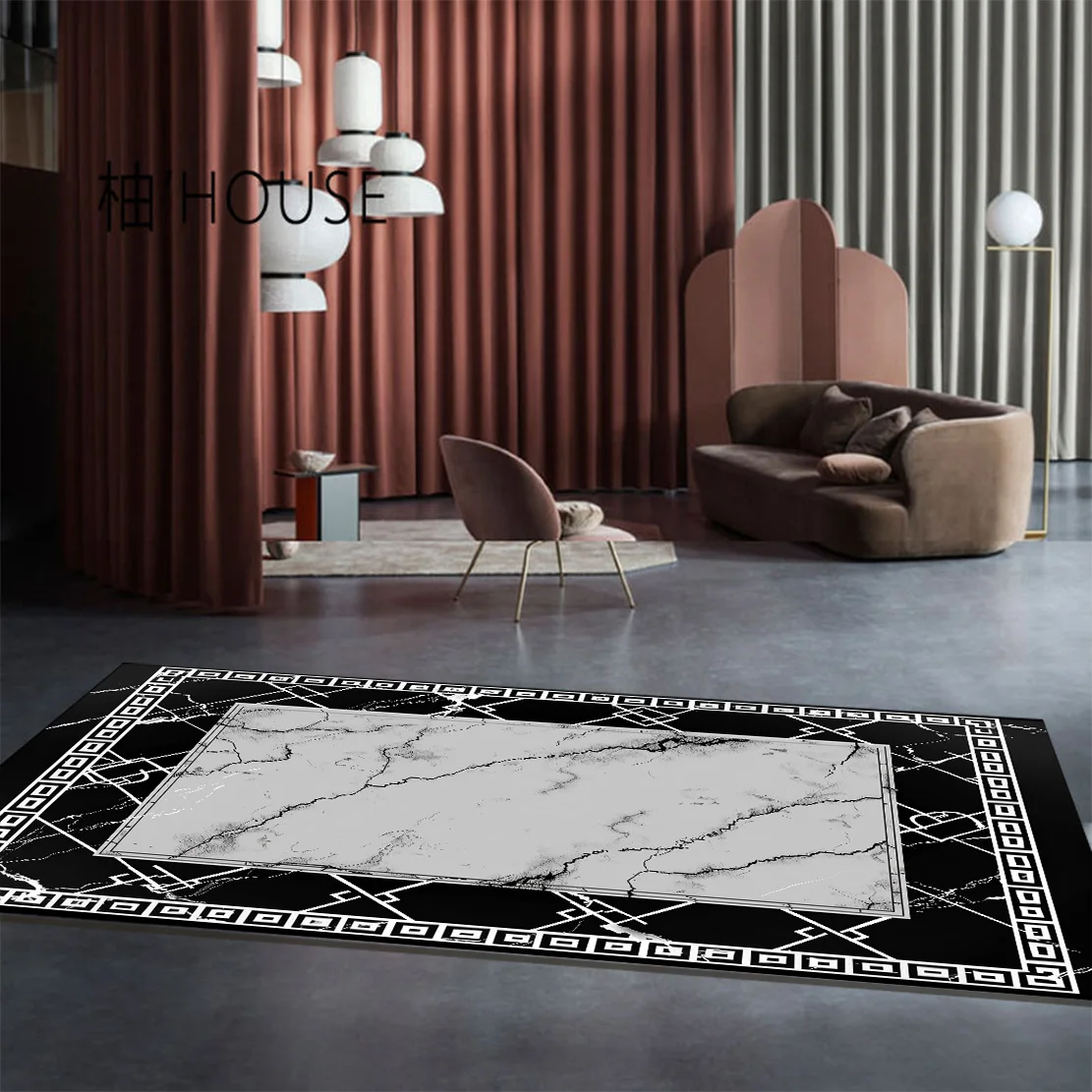 Modern Living Room Decoration Thick Short Plush Area Rug Luxury Marble Pattern Carpet Non-slip Bedroom Lounge Sofa Floor Mat