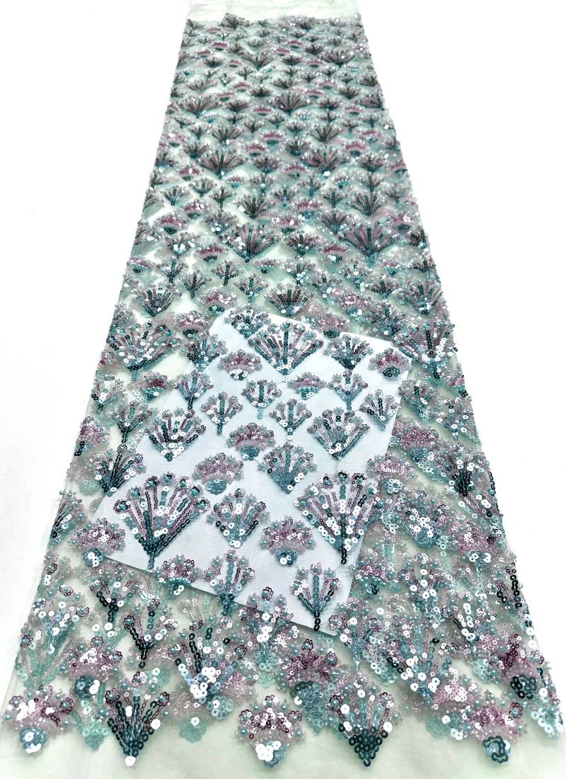 

Элитная африканская кружевная ткань с бисером 2026: высококачественное нигерийское кружево с пайетками, французский тюль для свадебных и праздничных платьев