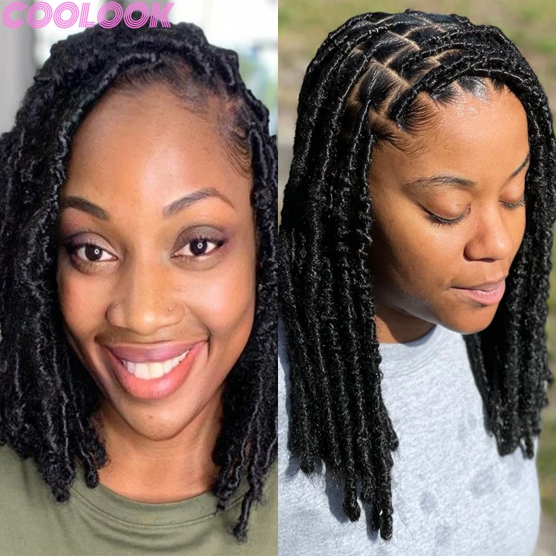 Synthetic Full Lace Box Braided Wigs Distressed Looped Short Bob Twist Braid Wigs 16 Inch Butterfly Locs Lace Frontal Braids Wig