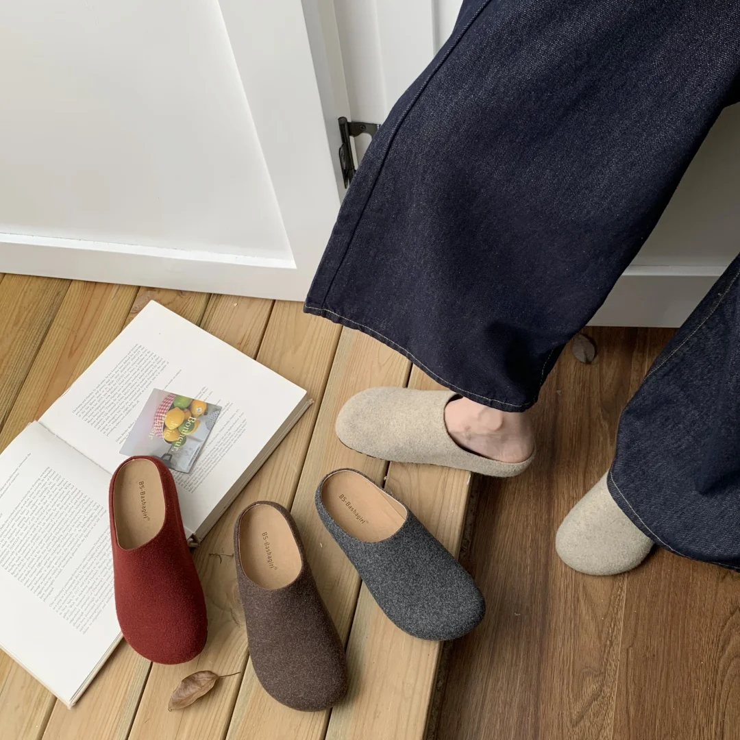 

Fur Mules Woman Shoes Autumn Winter fur Slippers Slip on Closed Toe Furry Slides Casual flat Platform Shoes shallow loafers