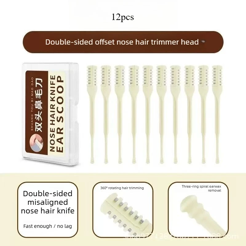 12 Pcs 2-in-1 Nasal Hair Cutter, Upgrade Double Sided Nose Hair Knife, 360° Nostril Hair Remover Tool, Nose Hair Trimmer for Men