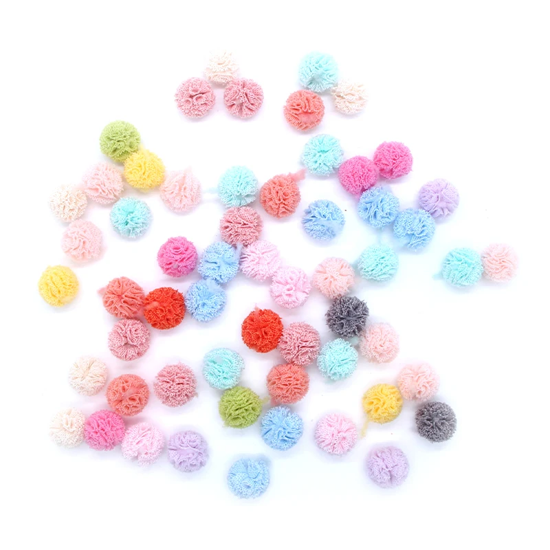 60-120Pcs/Lot 15mm Mini Korea Lace Gauze Elastic Mesh Craft Plush Pompoms Ball For DIY Party Gift Hairpins Jewelry Accessories