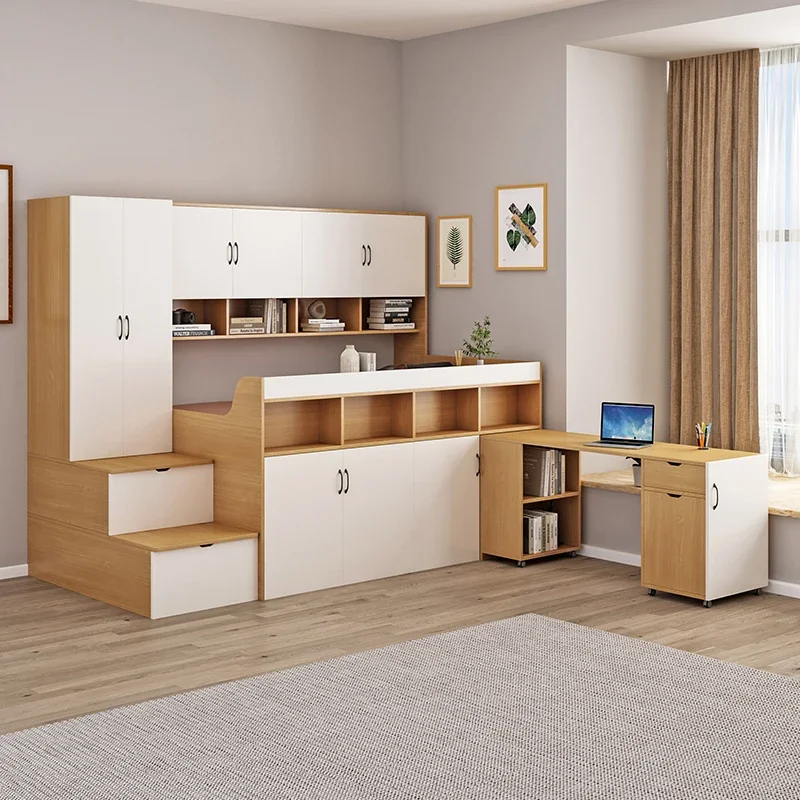 Small apartment children's half-height bed multi-functional storage tatami bed wardrobe desk integrated combination