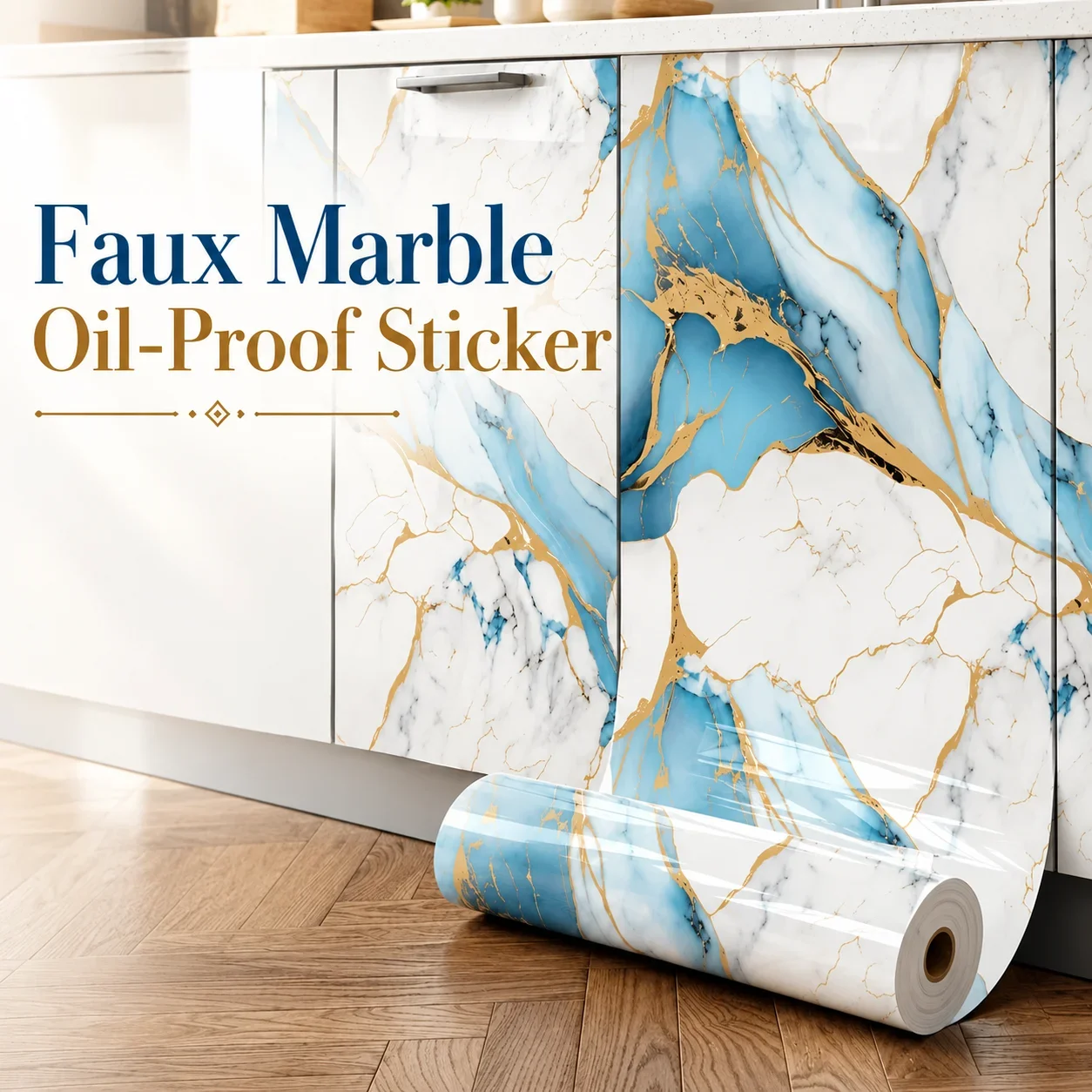 Scratch-Resistant Waterproof Self-Adhesive Marble-Pattern Decorative Film Suitable For Kitchen Cabinet Countertop Home Decor.