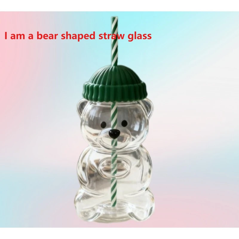 Новая стеклянная чашка с медведем и крышками и соломинками, милые чашки-непроливайки на 500 мл для кофе, пива, вина, чая, коктейлей, смузи