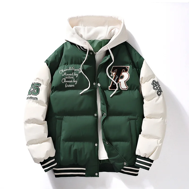 Winter Jacket Men's Two-piece  Hooded Cotton College Style Large Size Warm Baseball Varsity Jacket