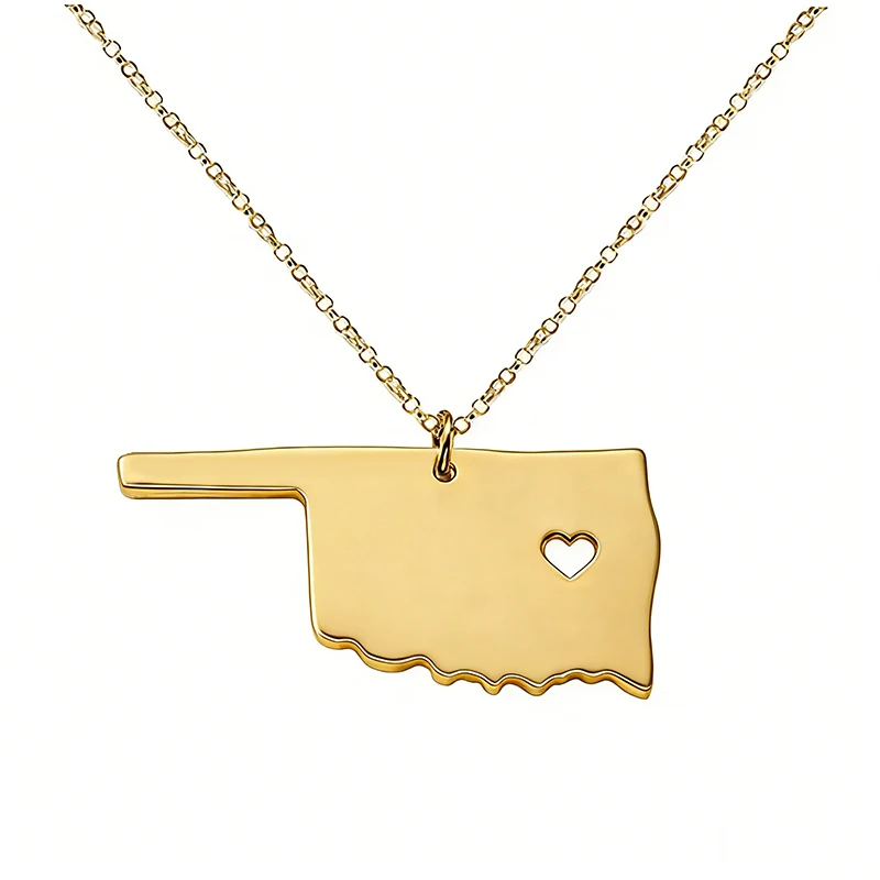Stainless Steel United States Oklahoma Map Pendant Necklace For Women Men Jewelry Accessories