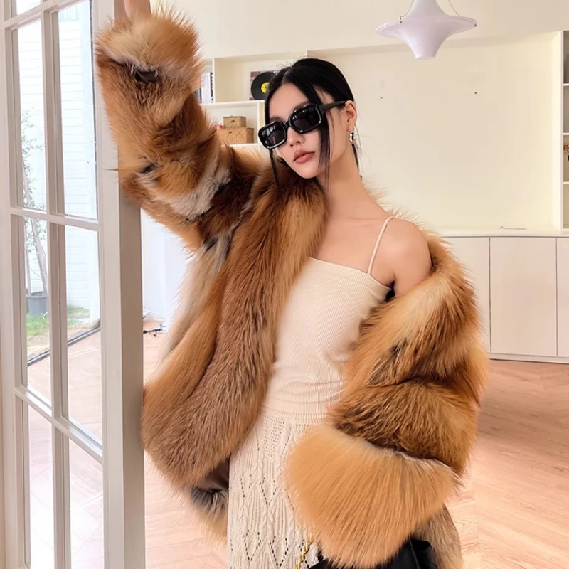 YOLANFAIRY whole skin real fox fur coat woman luxury winter thicken warmth long sleeve stand collar original fox fur coats 2025