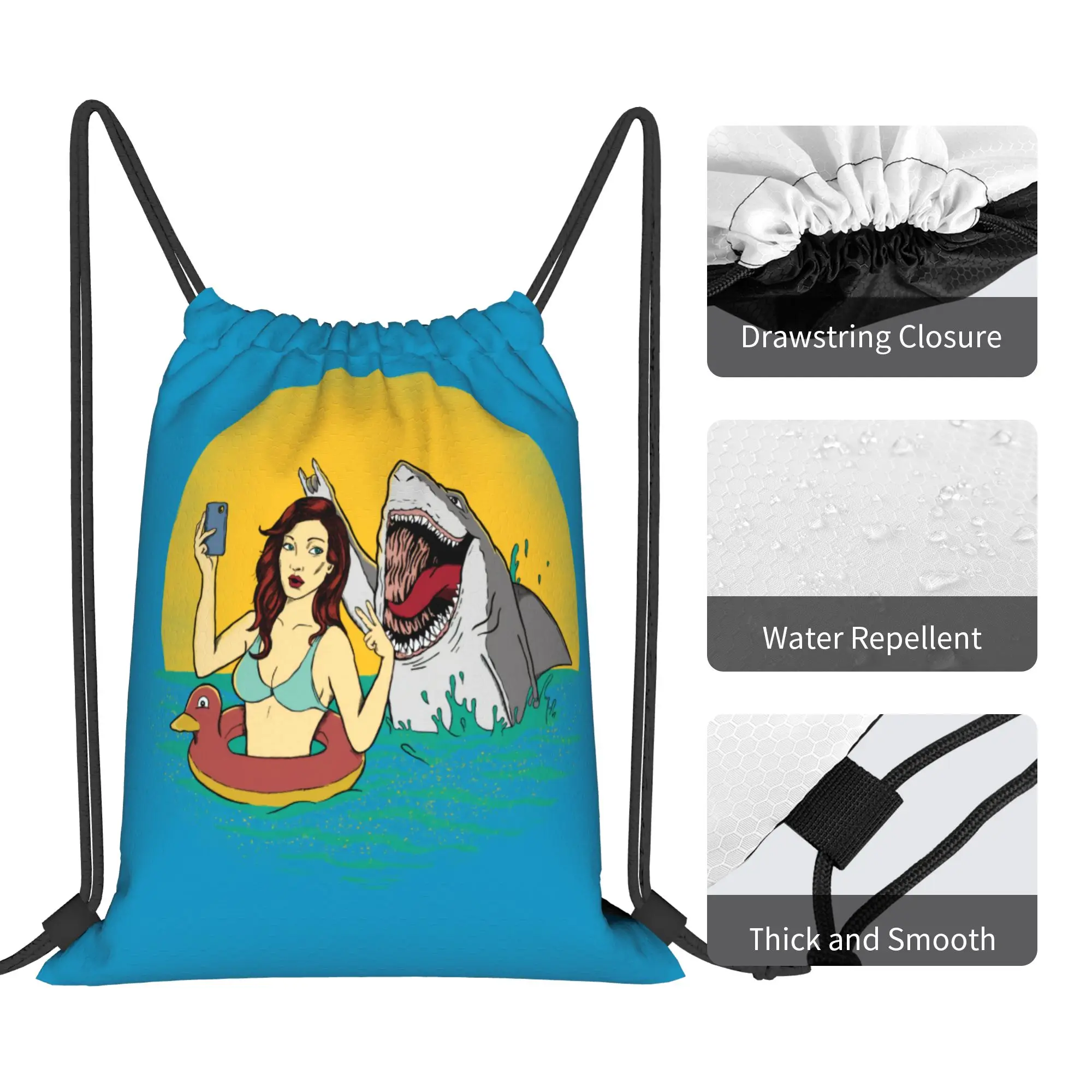Custom Shark And Woman Drawstring Backpack Sports Gym Bag for Women Men  Shopping Sackpack view 4