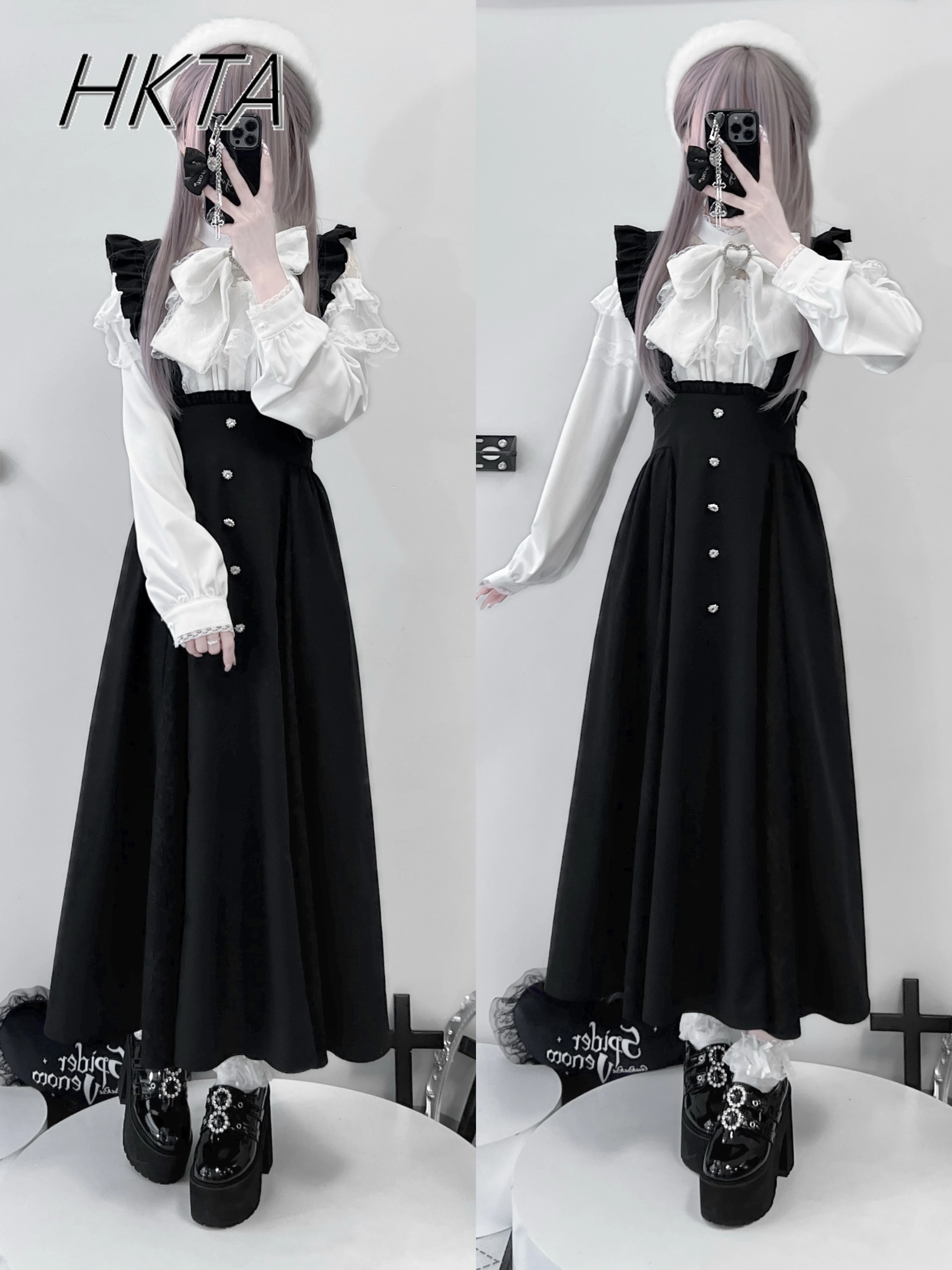 Japanese Niche Design Jk Long Plaid Skirt Girls 2025 Spring New High Waist Slim-fit Student Lolita Kawaii Strap Skirt Women