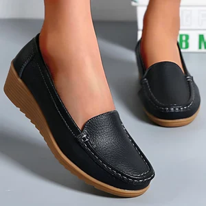 Women's leather shoes with heels, casual shoes, boardwalk, white and black shoes, summer shoes 10 Main Sales Mocassim Female Elegant - №4