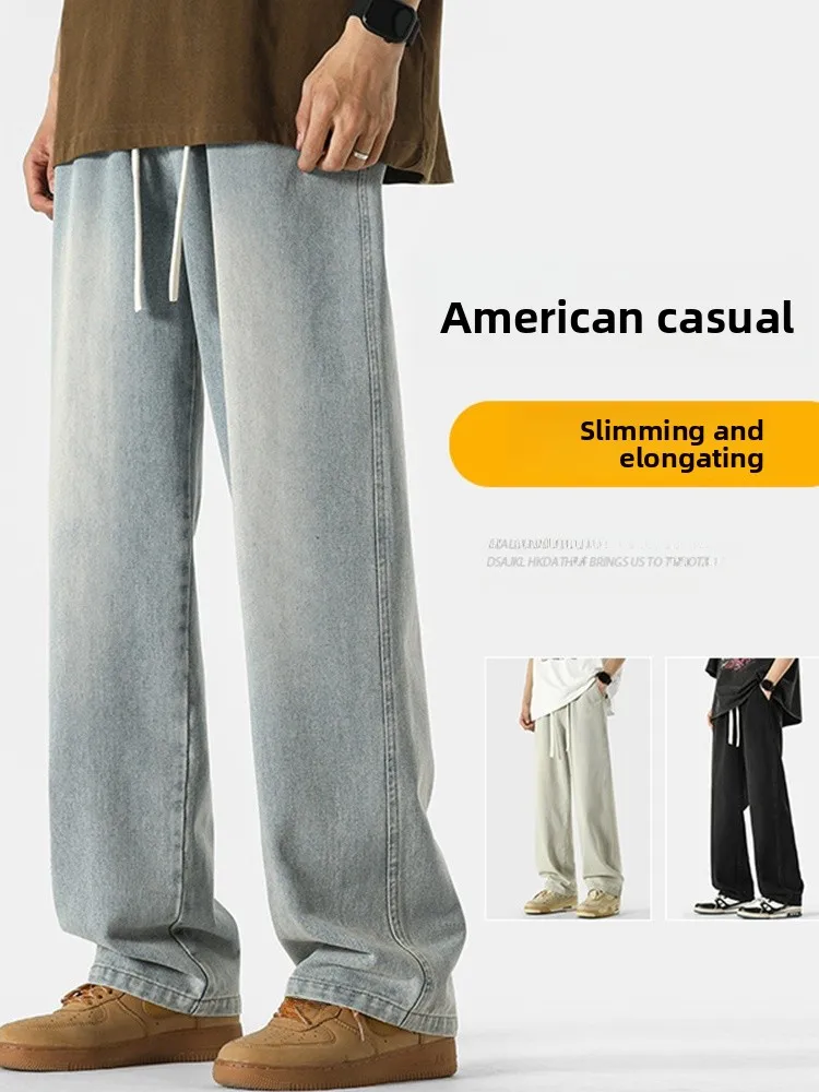 

Waed American Sle Men's Jeans Straight Leg Trousers Dstring Casual Faion Cotton Blend Wear Resistant All Seasons