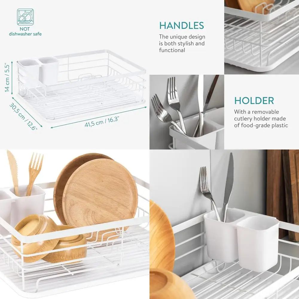 

Подставка для сушки кухонных принадлежностей — белая современная стойка в стиле ретро для тарелок, посуды и посуды с металлическим каркасом и поддоном для капель