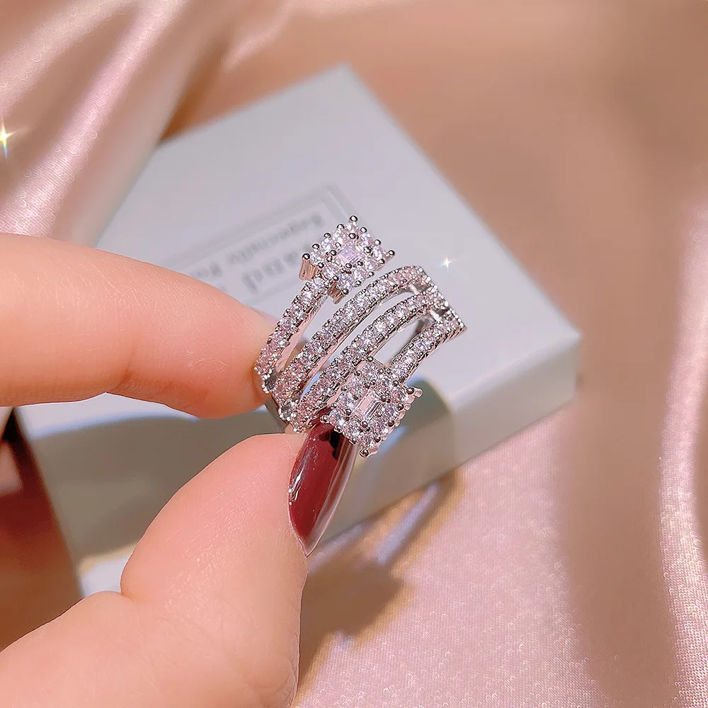 Women's 925 Silver Geometric Zircon Ring, Irregular Design