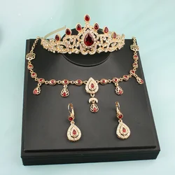 Wedding Jewelry Set Algerian Bridal Hair Accessories Crown Gold-plated Pendant Necklace Earrings Accessories for Women Luxury