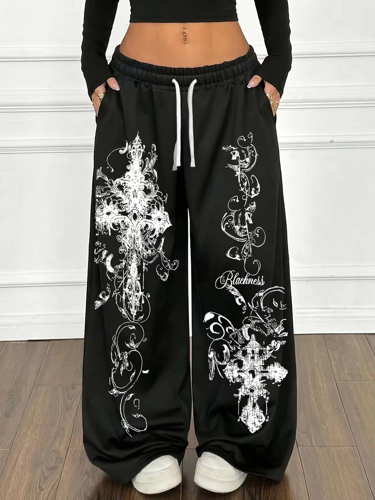 Trendy Y2K Gothic Thorn Printed Pants Men's and Women's Running Pants Retro Rock Straight Pants Fashion Street Casual Pants