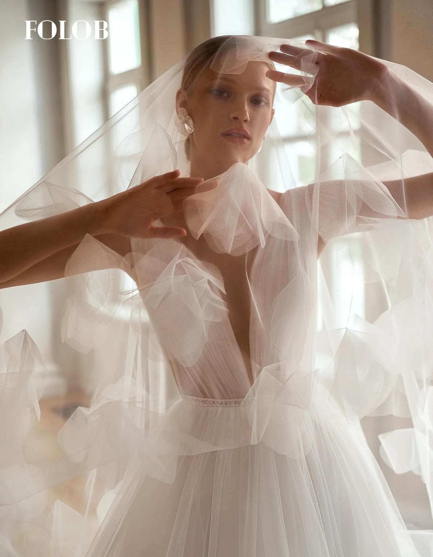 FOLOBE bretelles Tulle robe de mariée col en v balayage sol avec fleurs 3D élégant robe de bal de mariée robes de noche personnalisé