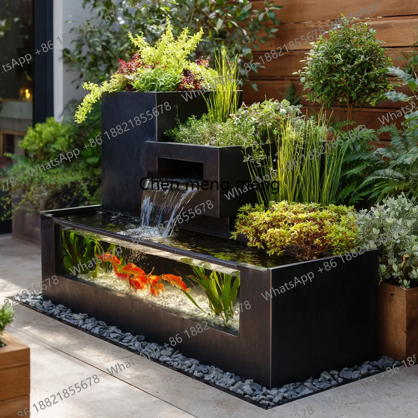 

New arrive Stainless steel metal courtyard water feature fish pond courtyard terrace garden waterfall water fountain ornament