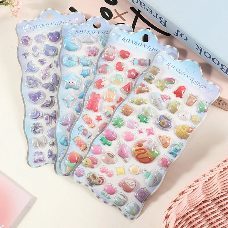 Fun 3D embossed stickers featuring cute designs like ocean, bunny, sweetheart, etc., suitable for scrapbooking, DIY diary, diary