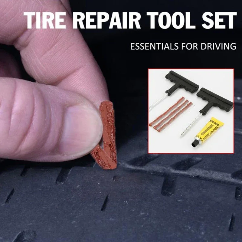 Car Tire Repair Tool Kit with Rubber Strips Tubeless Tyre Puncture Studding Plug Set Motorcycle Truck Vacuum Tire Repair Tool