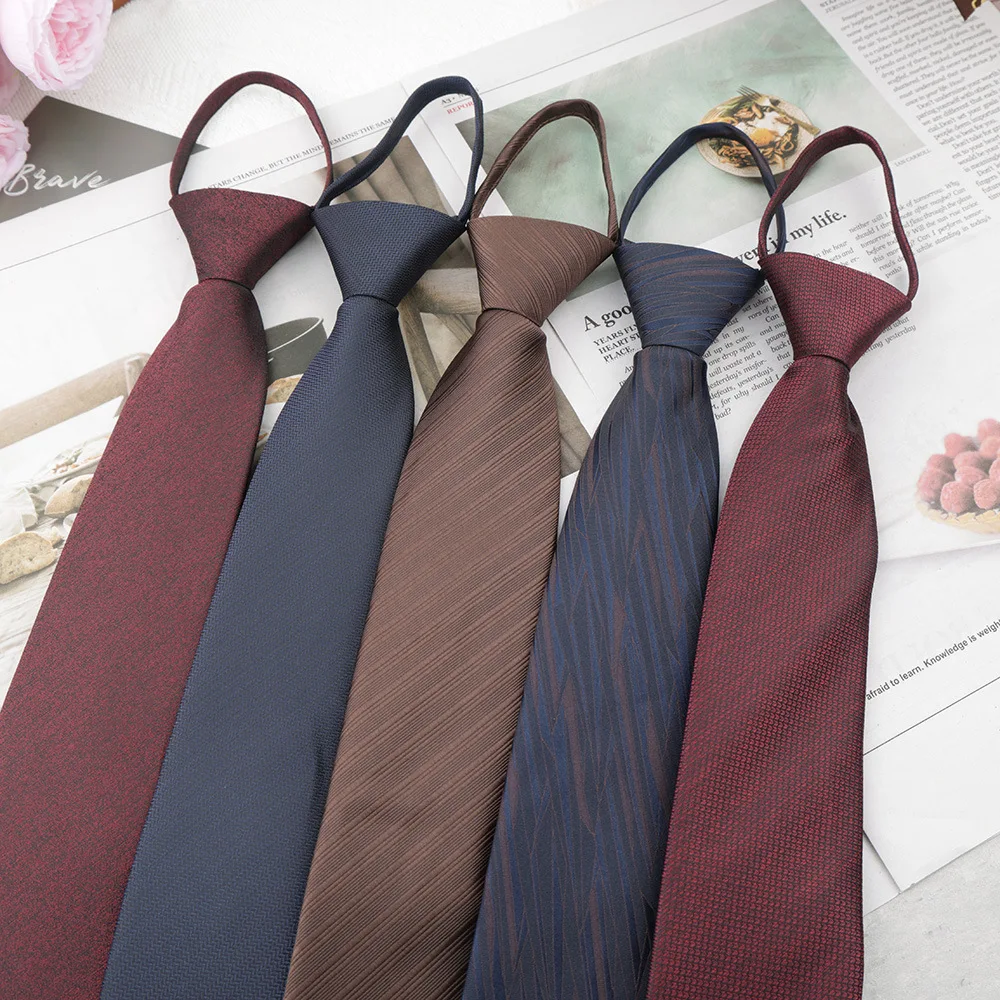 48*8CM Lazy Ties For Men Adult Navy Blue Striped Neckties Polyester Retro Plaid Clip Tie Wedding Groom Shirts Accessories Cravat