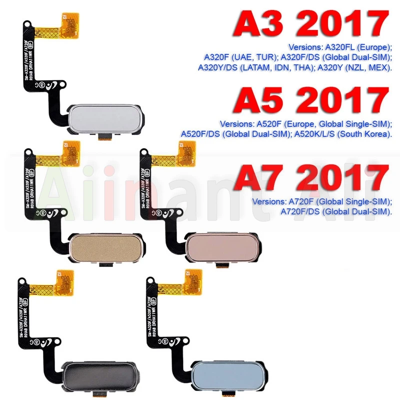 AiinAnt Back Home Button ID Key Fingerprint Sensor Flex Cable For Samsung Galaxy A3 A5 A7 A8 A510 A520 A710 A750 2016 2017 2018