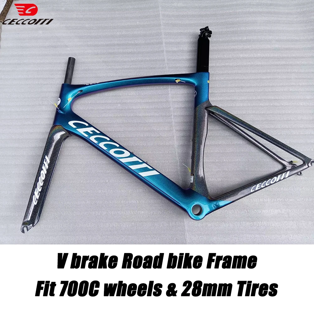 

Ceccotti Chameleon Color Bike Frame V Brake T1000 Carbon Road Bicycle Frameset with Handlebar and Accessories