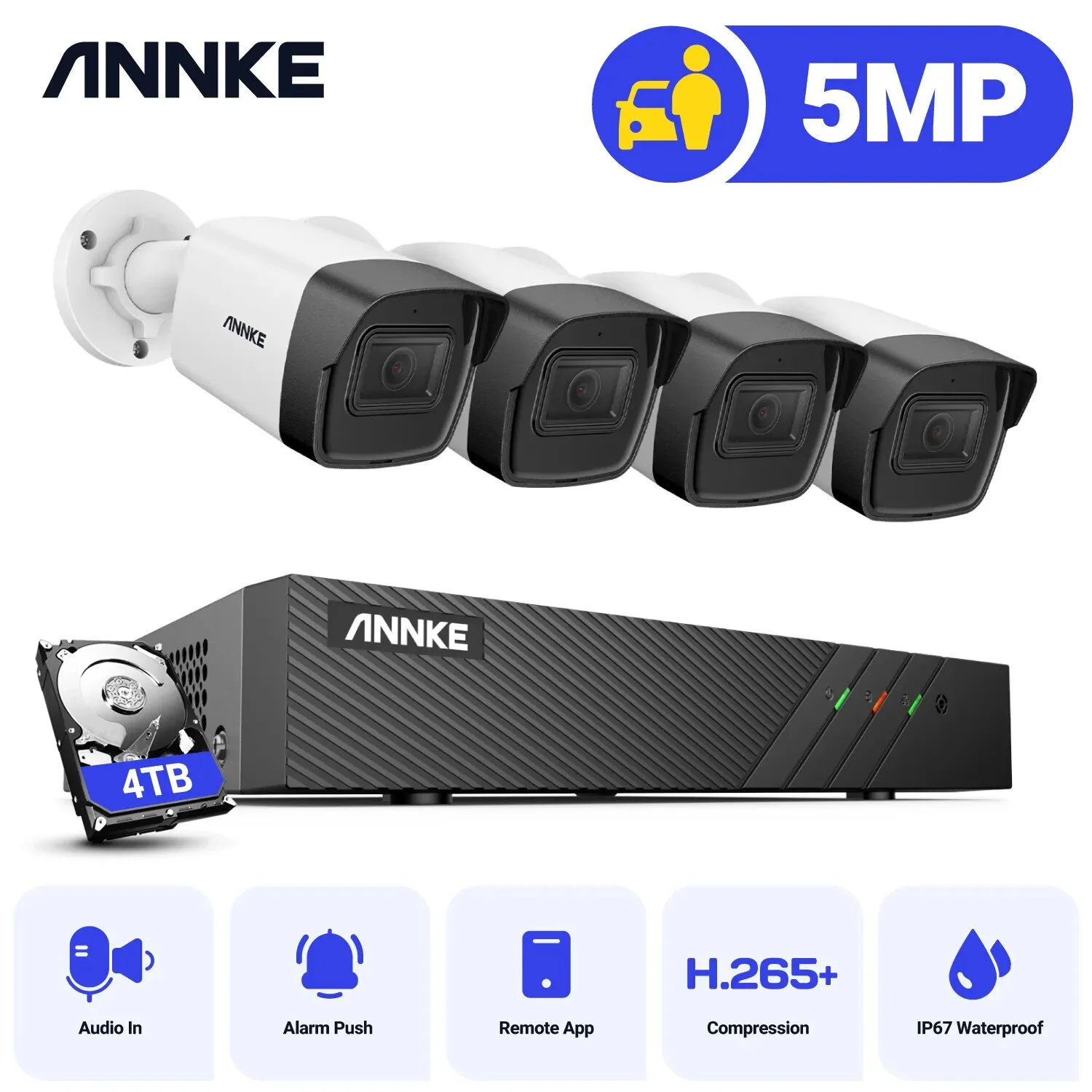 

ANNKE H500 8CH 5MP Security Camera System NVR Kit CCTV Video Surveillance H.265+ Super HD PoE 4PCS Outdoor IP Cameras Plug &Play