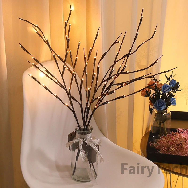 New 20 Bulbs LED Willow Branch Lamp LED String lights Twig Vase Lights Fairy Garland For Christmas Tree Wedding Party Decoration